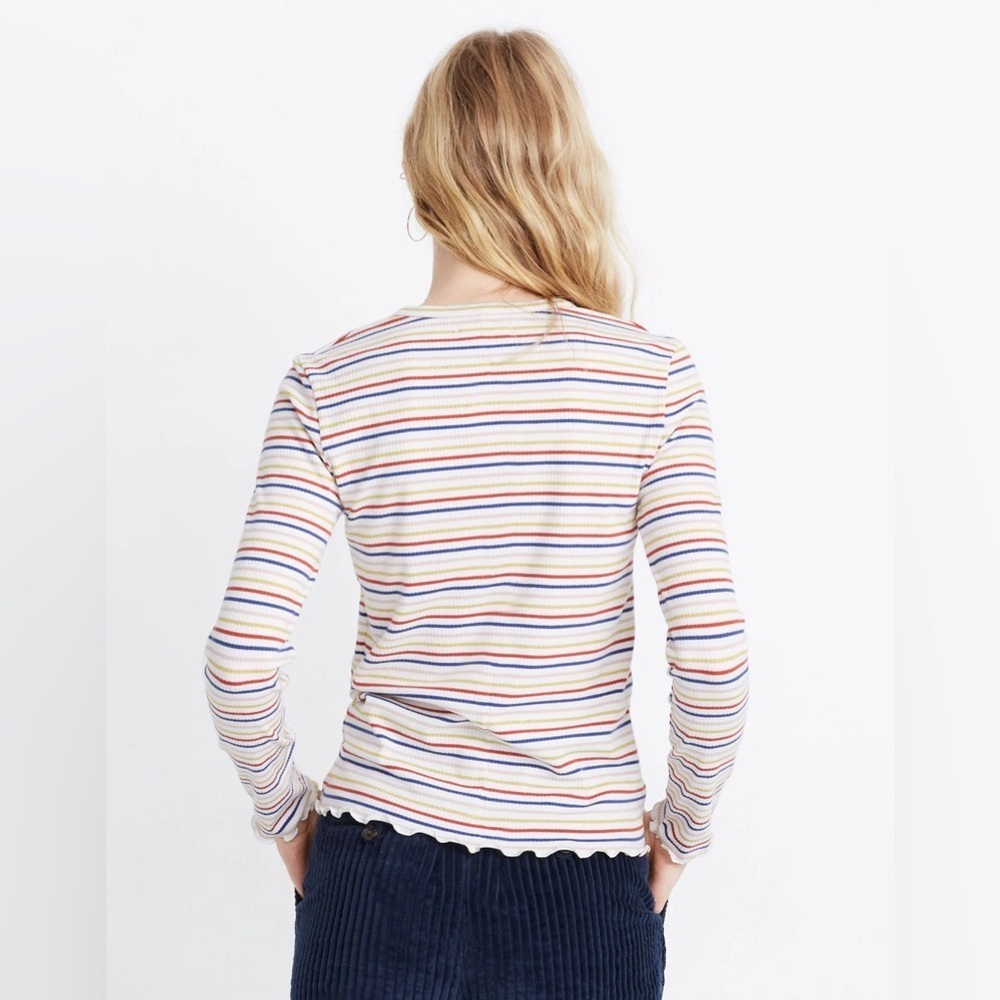 Madewell Long-Sleeve Baby Tee in Shimmer Stripe - Size S - Picture 3 of 6